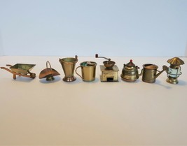 Collection of 8 vintage brass miniatures - wheelbarrow, teapot, lantern,... - $39.99
