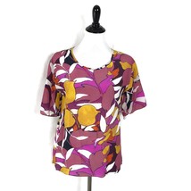 PAULE KA Women&#39;s Floral Pattern Blouse 100% Silk Pink Yellow Size 38 Small - £17.13 GBP