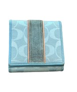 Coach Signature Blue Canvas &amp; Suede Snap Wallet With Multiple Compartments - $65.78 CAD