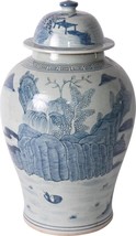 Temple Jar Vase Landscape Greek Key Trim Colors May Vary Blue White Variable - £424.17 GBP