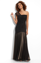 JS Collections Drop Waist Shirred Mesh Gown Sz 12 Black - $107.71