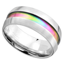 Rainbow Ring Stainless Steel Promise Handfasting Pride Wedding Band 8mm Sz 10-13 - £10.44 GBP
