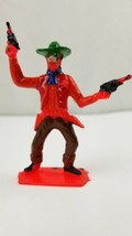 2 5/8&quot; Tim Mee Plastic Cowboy Vintage Wild West Toy Figures Red w Green Hat - £2.99 GBP