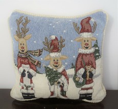 Vintage Christmas Reindeer Throw Pillow, Tapestry, Snow Scene, 12&quot;x12&quot; - £17.25 GBP