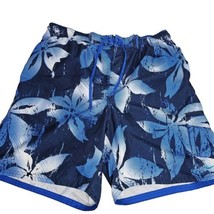 VTG Nike Swim Trunks Shorts Mens XL Blue Black White Floral Print Lined ... - $29.69
