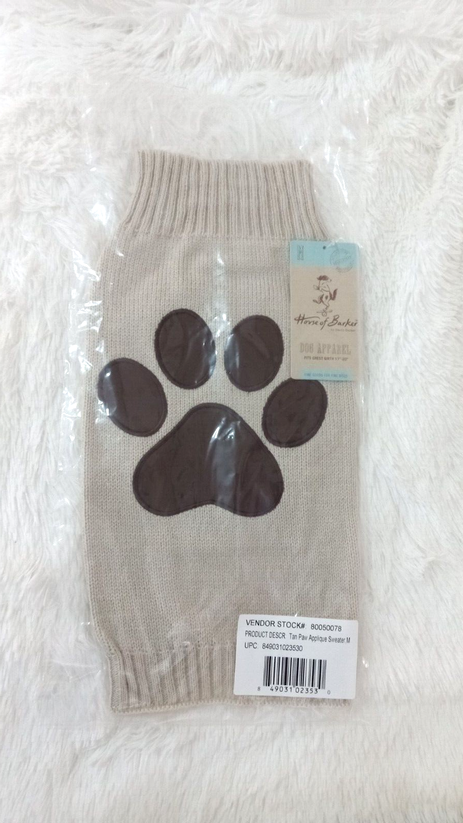 House of Barker Knit/Paw Applique Dog Sweater - Tan (M /17"-20" Chest Girth) NEW Item image 4