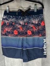 Hurley Floral Printed Board Shorts Boys 12/26 Midnight Navy  Elastic Waist - $15.84