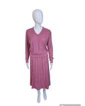 Vintage 70-80s Pink Muave Knit Skirt Sweater 2pc Set Small - £46.57 GBP