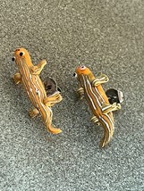 Small Green &amp; Orange Polymer Clay Salamander Post Earrings for Pierced Ears – - £9.02 GBP