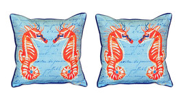 Pair of Betsy Drake Coral Sea Horses Blue Large Pillows 18 Inchx18 Inch - £71.23 GBP