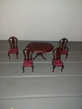 1/12 DOLLHOUSE 5 PC CONCORD Oval DINING ROOM TABLE &amp; 4 Maroon CHAIRS LOT - £51.51 GBP