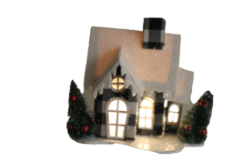 Blk Wht Plaid Light Up Glitter House Christmas Ornament Putz w/ Glitter ... - $178.32 MXN
