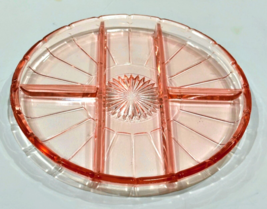 VTG Pink Depression Glass Round Divided Serving Platter Charcuterie Tray... - $17.24