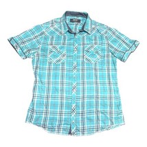 BKE Mens Short Sleeve Fit Pearl Snap Blue Plaid Shirt Western XL Pearl S... - $32.71
