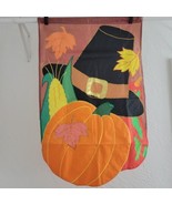 Pumpkin Flag Thanksgiving Pilgrim Reversible Embroidered Appliqued Doubl... - £8.97 GBP