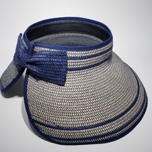 Magid Hats Navy Blue Wide Brim Bow Crownless Roll Up Visor Sun Hat Summer Travel - £18.13 GBP
