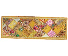 Long wall hanging Hand Embroidered Table Runner vintage sari tapestry boho patch - £30.48 GBP