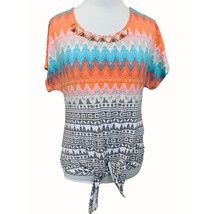 Ruby Rd Womens Petite Southwestern Aztec Tie Front Top Embellished Neckline PS - £20.85 GBP