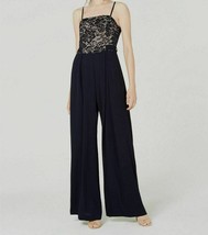 Teeze Me Juniors&#39; Lace-Top Sleeveless Blue Navy Wide-Leg Jumpsuit Size 3/4 New - £15.19 GBP