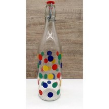 Vintage Cerve Glass Bottle Clear Multicolor Dots Flip Top Lid Stopper Italy - £14.18 GBP