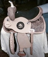 Western Barrel Saddle with matching tack Set; Hand Carved Buffalo Leather. - $499.00