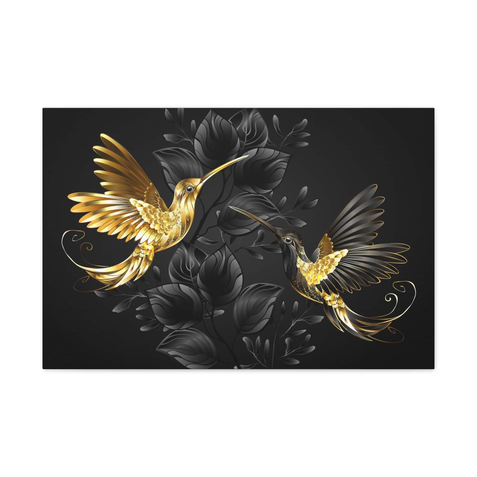Black Gold Jewelry Hummingbirds With Flowers Canvas Wall Art for Home Decor Rea - $90.24 - $118.74