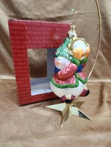 Fitz And Floyd Snowman With Tambourine Glass Ornament 19/1566 boxed 7.5&quot; A - $37.59