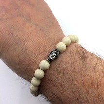 Men&#39;s Beaded Bangle Natural Jasper Buddha Stainless Steel - £28.13 GBP