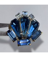 VINTAGE Cocktail Ring Adjustable 1960s Blue Unique Shape Rhinestones Cro... - €26,15 EUR