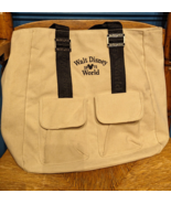 Walt Disney World Large 14&quot; Canvas Tote Bag Ivory Black Pockets Mickey 1971 - £11.17 GBP