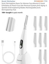 Sonic Dermaplane Razor for Women - Facial Exfoliation, Peach Fuzz, 3 Spe... - $54.33
