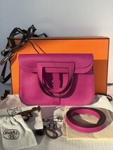 NIB Hermes Rose Poupre Swift 22cm Mini Halzan Clutch/Messenger/Shoulder - $7,199.99