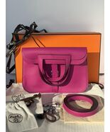 NIB Hermes Rose Poupre Swift 22cm Mini Halzan Clutch/Messenger/Shoulder - $7,199.99