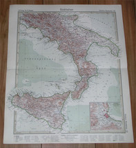 1927 Original Vintage Map Of Southern Italy Calabria Sicily / Palermo Inset Map - £23.75 GBP