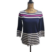 J.Crew Nautical Striped Cotton Dress Navy White Pink Summer Casual M - $16.82