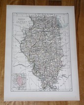 1889 Antique Map Of Illinois / Chicago - £14.08 GBP