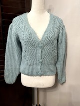 Topshop Womens Cropped Sweater Blue Long Sleeve V Neck Waffle Knit 0-2 New - $20.29