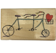 Valentine Tandem Bike Heart Basket Rubber Stamp Uptown David Walker G23016 New - $12.57