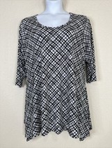 Woman Within Plus Size 18/20 (L) Blk/Wht Crosshatch Tunic Top 3/4 Sleeve - £13.52 GBP
