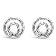 1/10CT Natural Diamond Double Circle Stud Earrings 14K White Gold Plated Silver - £109.64 GBP
