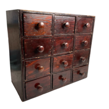 Apothecary Cabinet 12 Drawers Wooden Black Rustic Finish 15.5” x 7” x 14” - $145.00