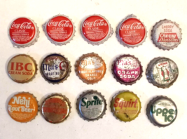 15 Vintage Soda Pop Bottle Caps Coke Ma&#39;s Nehi One Mor Sprite Squirt Upper 10 - $9.84