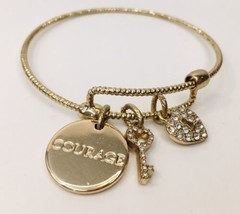 Mary Kay Expandable Bangle Bracelet COURAGE Gold Tone Rhinestone Heart Key Charm - £9.57 GBP