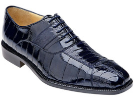 Men Belvedere Shoes Mare Genuine Ostrich Eel Leather Lace up Navy Blue 2P7 - £376.06 GBP