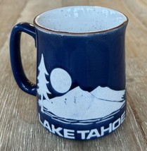 Vtg Lake Tahoe Speckled Pottery Coffee Mug Blue Glaze Souvenir Cup - £14.94 GBP