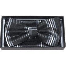Men Bow Tie Hankie Set Formal Event Tuxedo, Business Suit #BT3 Black Striped image 2