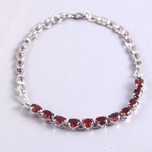 Granato Argento Bracciale 4x6 MM Ovale Collegamento Naturale Rosso Gioiello - £54.11 GBP