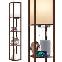 Floor Lamp With Shelves, Led Shelf Floor Lamp With 1 Usb &amp; 1 Type C Ports, 1 Ac  - £77.52 GBP