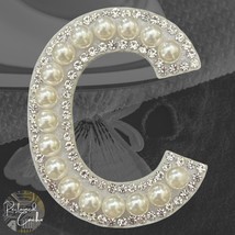 Letter C White Faux Pearl with Rhinestones Iron On Patch Craft Applique - $5.50 CAD