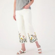 Womens Plus Size 26 Driftwood White Charlee Wide Leg Embroidered Crop Jeans - £30.78 GBP